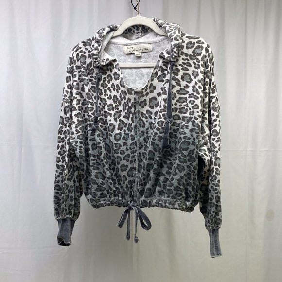Leopard Print Women's Cropped Hoodie Lightweight Sweatshirt Vintage Havana Small - Picture 5 of 11